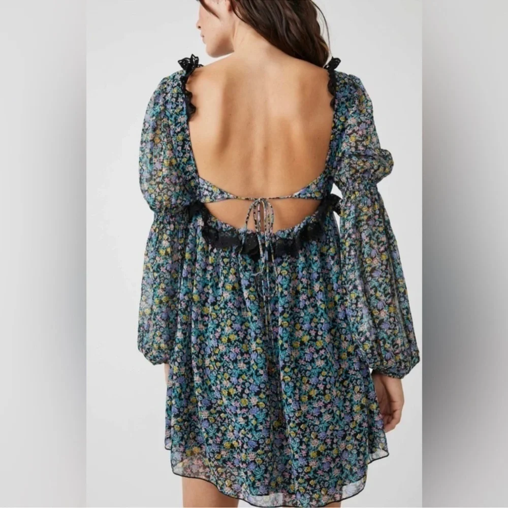 Free People Pennie Mini Dress Womens Medium Floral Lace Fairy Whimsy Flowy NWT